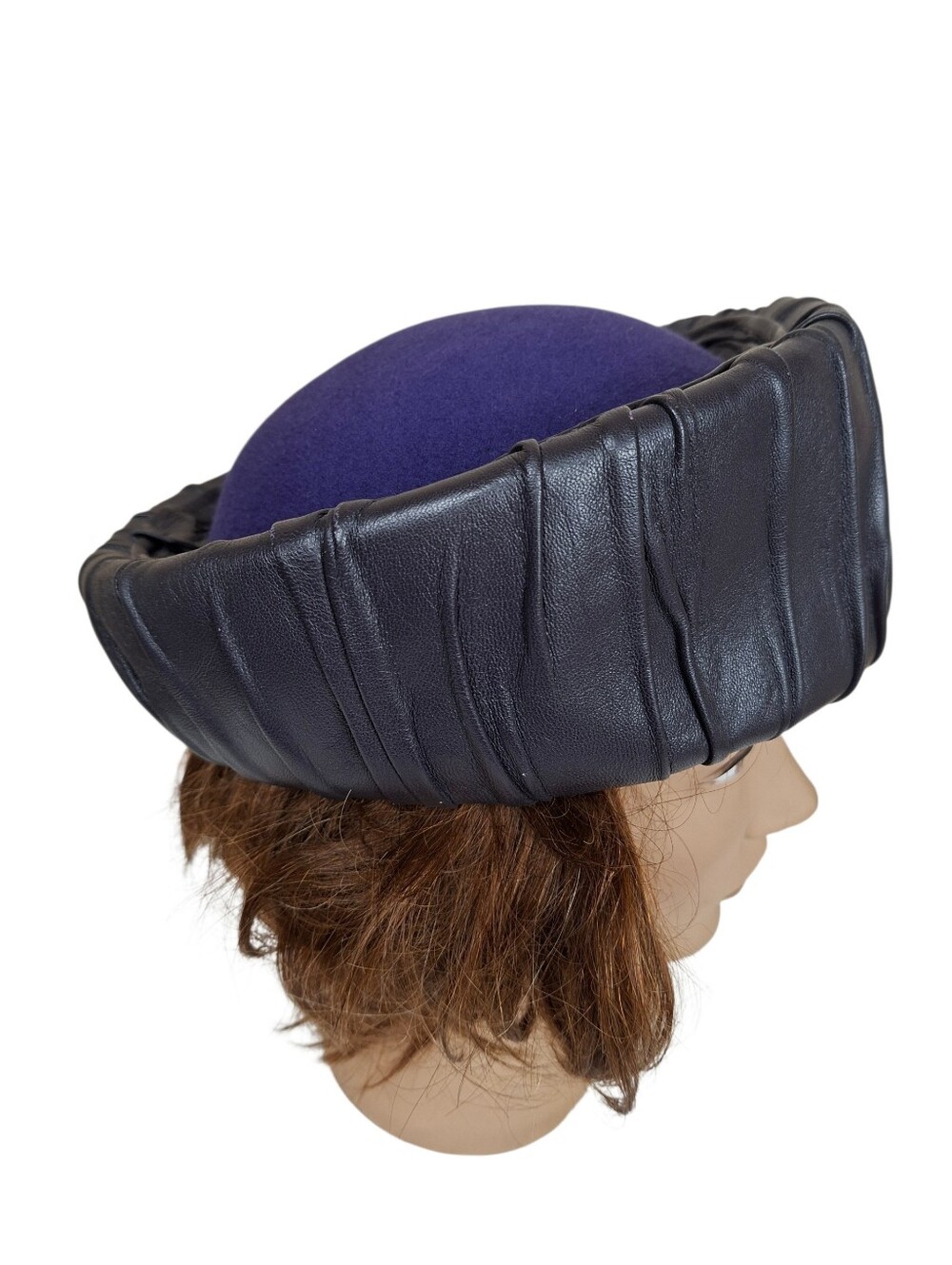 Vintage Pillbox Leather And Felt Hat